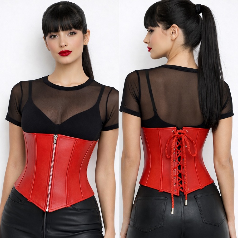 ELEGANT MOMENTS Vintage Beyond A Promise Leather Corset Under Bust Zipper Red 38